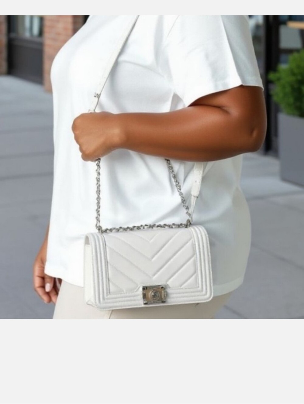 Badgley Mischka White Quilted Chain-Shoulder Crossbody